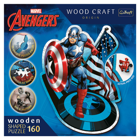 Trefl Drevené puzzle 160 dielikov - Nebojácny Kapitán America / Disney Marvel Heroes