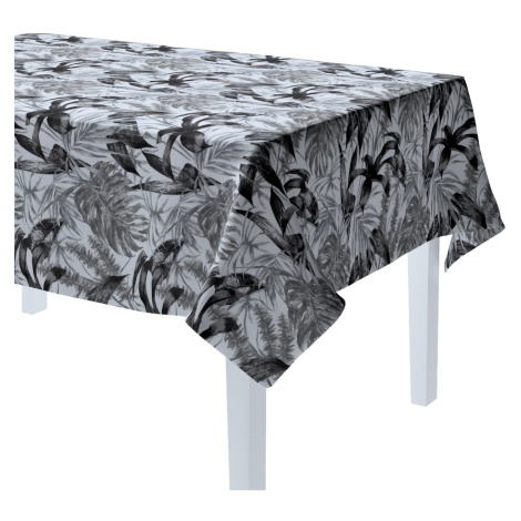 Dekoria Obrus na stôl obdĺžnikový, šedo - čierne listy na bielom pozadí, Výpredaj, 151-96