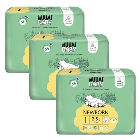 MUUMI Baby 1 Newborn 2-5 kg (75 ks), mesačné balenie eko plienok