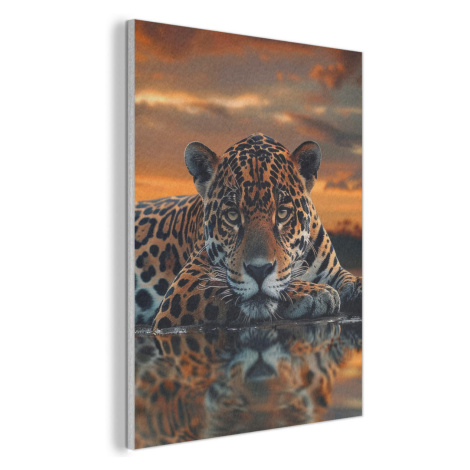 MuchoWow AKUSTICKÝ OBRAZ Príroda - Leopard - Zviera - Západ slnka - Moderné 70x100 cm