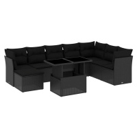 vidaXL 9-dielna záhradná jedálenská sada s vankúšmi čierna polyratan