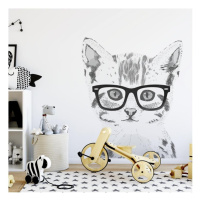 Nálepka na stenu v podobe mačiatka s okuliarmi