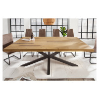 Estila Industriálny jedálenský stôl Comedor z masívneho dreva v hnedej farbe s čiernymi kovovými
