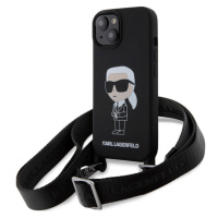 Karl Lagerfeld Liquid Silicone Crossbody Ikonik Zadný Kryt pre iPhone 15 Black