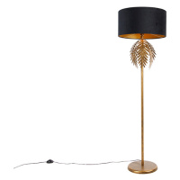 Vintage stojaca lampa zlatá s čiernym zamatovým odtieňom 50 cm - Botanica