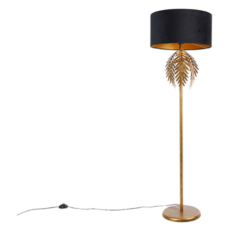 Vintage stojaca lampa zlatá s čiernym zamatovým odtieňom 50 cm - Botanica QAZQA