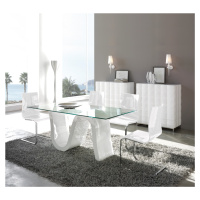 Estila Dizajnový sklenený jedálenský stôl Oleada s bielou vlnenou podnožou 180 cm