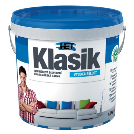 HET Klasik Interiérová disperzná biela maliarska farba 1,5 kg