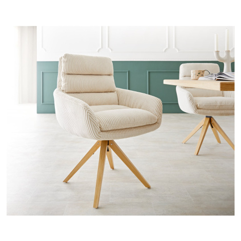 DELIFE Jedálenská stolička Abelia-Flex s opierkami manšester béžová drevená podstava hranatá prí