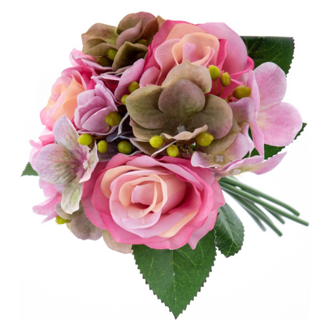 Umelá kytice Ruže s hortenziou, tmavoružová