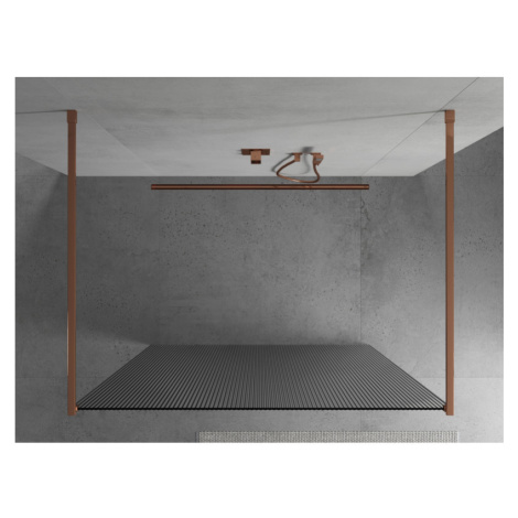 Mexen Kioto, sprchová zástena Walk-In 130 x 200 cm, 8mm sklo s rebrovým vzorom, ružové zlato pro