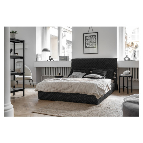 Čierna čalúnená dvojlôžková posteľ s úložným priestorom s roštom 160x200 cm Sleepy Luna – Miufor Miuform