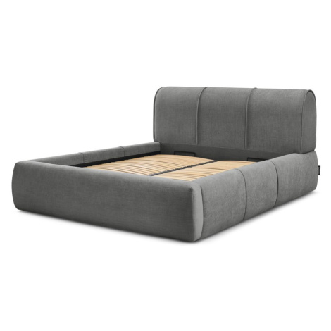 Sivá čalúnená dvojlôžková posteľ s úložným priestorom s roštom 160x200 cm Vernon – Bobochic Pari Bobochic Paris
