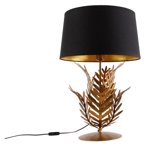 Stolová lampa zlatá s čiernym bavlneným tienidlom 40 cm - Botanica QAZQA