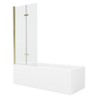 MEXEN/S - Cubik obdĺžniková vaňa 160 x 70 cm s panelom + vaňová zástena 80 cm, transparent, zlat
