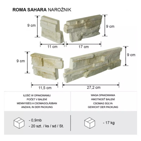 Betónový Obkladový Kameň Roma Sahara Rohový MERKURY MARKET
