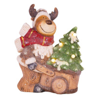Dekorácia MagicHome Vianoce, Sobík s vozíkom, 4 LED, 3xAA, keramika, 33,50x24x43 cm