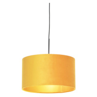Závesné svietidlo s velúrovým odtieňom okrové so zlatom 35 cm - Combi