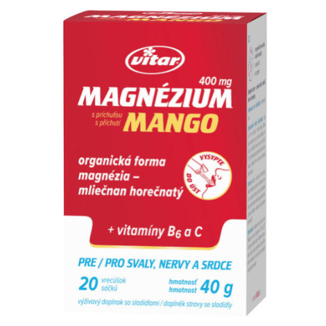 VITAR Magnézium 400 mg + vitamíny B6 a C 20 vrecúšok Vitar Veteriane