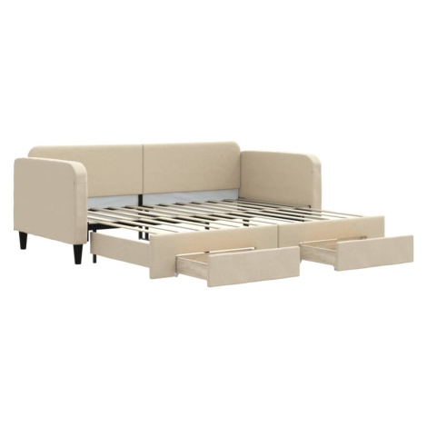 vidaXL Rozkladacia denná posteľ so zásuvkami krémová 90x200 cm látka