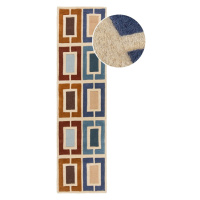 Modro-oranžový ručne tkaný vlnený behúň 60x230 cm Retro Blocks – Flair Rugs