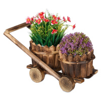 Vozík na rastliny s 2 drevenými kvetináčmi RD48831