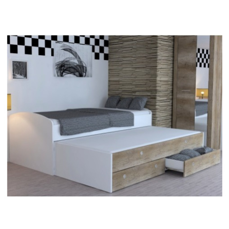 Rozkladacia posteľ Patrik Color 90x200 cm, biela/dub canyon% Asko