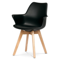 AUTRONIC CT-771 BK Židle jídelní, černá plastová skořepina, sedák ekokůže, nohy masiv přírodní b