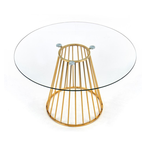 HALMAR Liverpool okrúhly sklenený jedálenský stôl priehľadná / zlatá