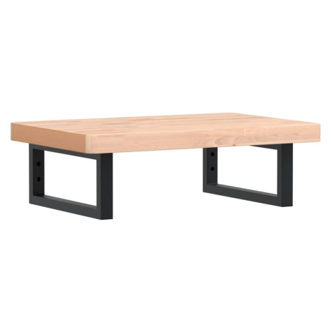 vidaXL Polica pod umývadlo nástenná oceľ a bukový masív