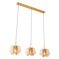 Závesná lampa zlatá s jantárovým sklom 30 cm podlhovastá 3-svetlá - Kevin