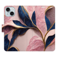 Flipové puzdro iSaprio - Pink Leaves - iPhone 15 Plus