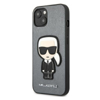 Kryt na Apple iPhone 13 mini Karl Lagerfeld Saffiano Ikonik Karl`s Patch KLHCP13SOKPG strieborné