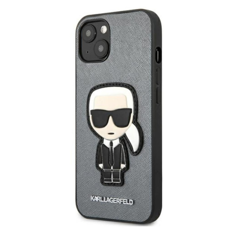 Kryt na Apple iPhone 13 mini Karl Lagerfeld Saffiano Ikonik Karl`s Patch KLHCP13SOKPG strieborné