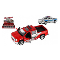 Auto Kinsmart Chevrolet 2014 Silverado Polícia/Hasič kov 13cm na spätné natiahnutie 2 farby 12ks