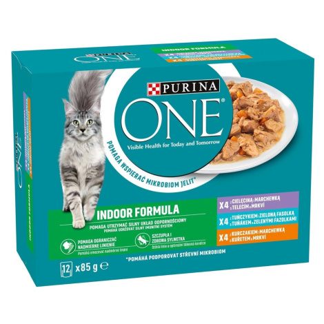 Purina ONE Kapsičky pre mačky Indoor teľacie, tuniak, kura v šťave 12x85 g