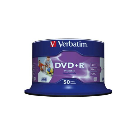 Verbatim DVD+R, Wide Inkjet Printable No ID Brand, 43512, 4.7GB, 16x, spindle, 50-pack, 12cm, pr