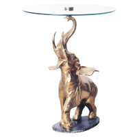 Estila Dizajnový zlatý glamour príručný stolík Balarama s figúrou slona a sklenenou vrchnou dosk