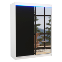 Expedo Posuvná skriňa so zrkadlom JORDAN, 150x200x58, biela/čierna + LED