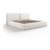 Béžová čalúnená dvojlôžková posteľ s úložným priestorom a roštom 200x200 cm Arendal – Cosmopolit
