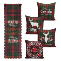 Súprava 4 vianočných obliečok na vankúš a behúň na stôl Minimalist Cushion Covers Tartan Christm