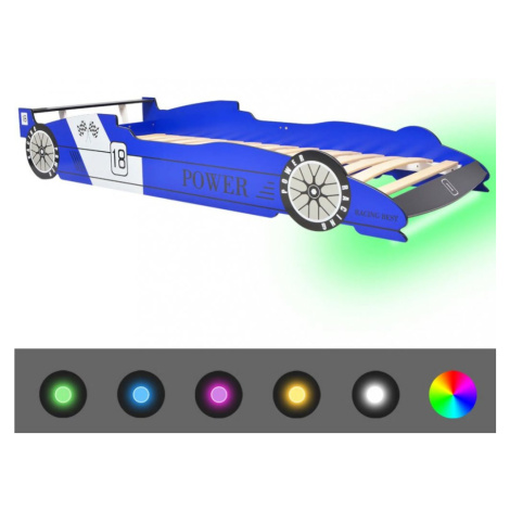 Detská posteľ závodné auto s LED svetlom Dekorhome Modrá,Detská posteľ závodné auto s LED svetlo vidaXL