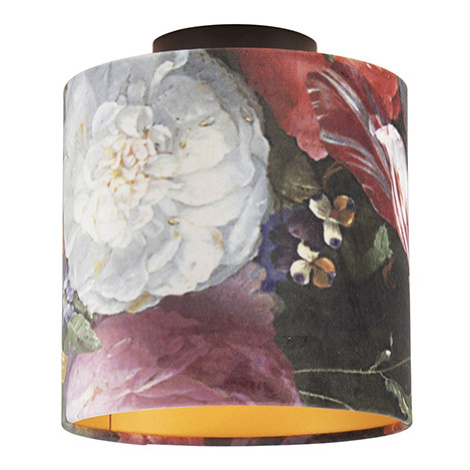 Stropná lampa s velúrovými odtieňmi kvetov so zlatom 20 cm - čierna Combi QAZQA