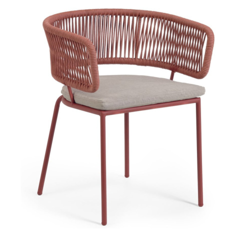 Záhradná stolička s oceľovou konštrukciou a hnedým výpletom Kave Home Nadin