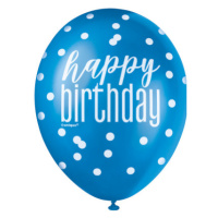 Balóniky latexové Happy Birthday modré/biela perleť 6 ks ALBI