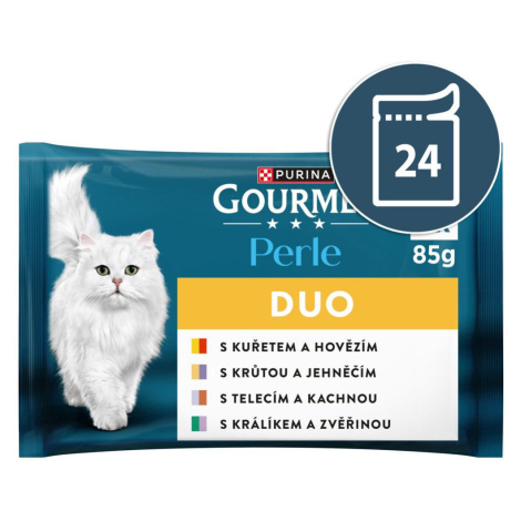 Gourmet Perle DUO kapsičky pre mačky kura a hovädzie, morka a jahňacie, teľacie a kačica, králik