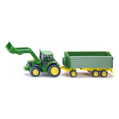 SIKU Farmer - John Deere s čelným nakladačom a prívesom, mierka 1:87