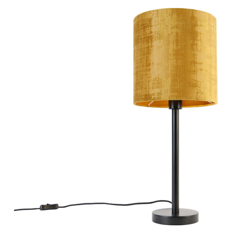 Moderná stolná lampa čierna so zlatým tienidlom 25 cm - Simplo QAZQA