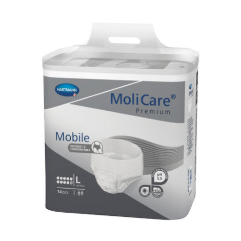 MOLICARE Premium mobile 10 kvapiek L nohavičky inkontinenčné plienkové sivé 100-150 cm 2631 ml 1