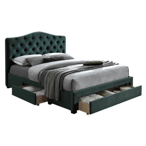KONDELA Kesada manželská posteľ s roštom 160x200 cm smaragdová (Velvet) Tempo Kondela